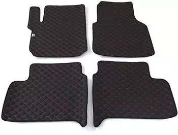 Omtec Otomotive Fußmatten Leder für VW Amarok 2010-2021 Kunstleder Schwarz Rot 4tlg