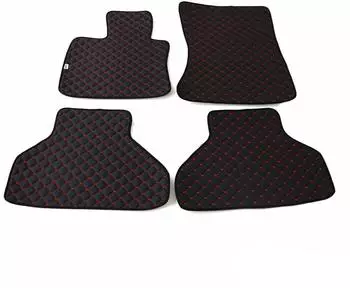 Omtec Otomotive Fußmatten Leder für BMW X5 E70 2006-2013 Kunstleder Schwarz Rot 4tlg