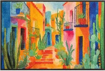 Wash+Dry Fu&szlig;matte Casas de Colores 50x75cm, blau, innen/au&szlig;en