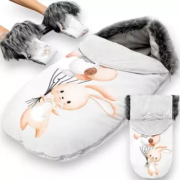 Totsy Baby Fußsack Kinderwagen & Buggy 90x45cm mit Handschuhen, Kaninchen (Winter Premium Set)