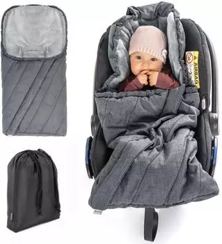 Zamboo Fußsack PRO für Babyschale, Thinsulate, 3-Punkt & 5-Punkt-Gurt, grau (51022)