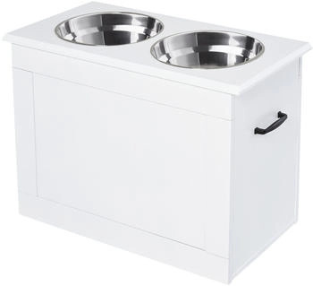 Pawhut Fressnapf mit Stauraum 2 Edelstahln&auml;pfe Futterstation Wei&szlig; 60x30x41cm (D08-021WT)