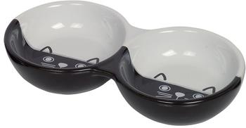 Nobby Katzen Keramik Doppelnapf FACE schwarz / weiss 22 x 11,5 x 3,5 cm