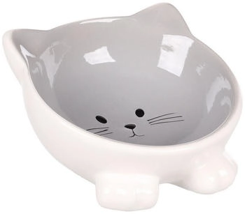 Flamingo Fress- und Trinknapf Puzi Grau - 125ml Glasierte Keramik Langlebig und Stilvoll Sehr Beliebt für Katzen!