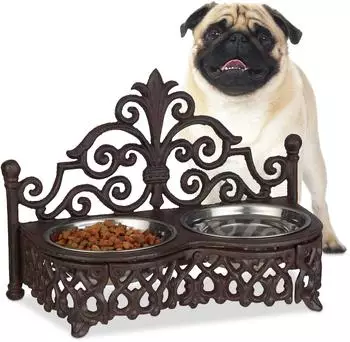Relaxdays 2x Antique Double Raised Dog Bowl Station