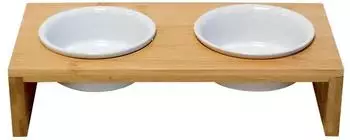 Nobby Hunde Futterbar Holz erhöht ILUS S 28 x 14 x 7 cm 2 Näpfe Ø10,5x4 cm 2x150 ml