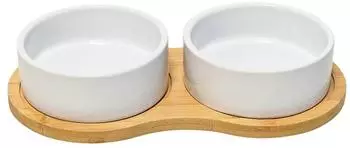 Nobby Hunde Futterbar Holz BAMBASSO S 28,5 x 15 x 5,5 cm 2 Näpfe Ø12x4,5 cm 2x250 ml