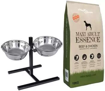 vidaXL Futterst&auml;nder mit Sch&uuml;ssel f&uuml;r Hunde, silber/schwarz (3053583)