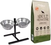 vidaXL Futterst&auml;nder und Sch&uuml;ssel mit Hundefutter Silber und Schwarz