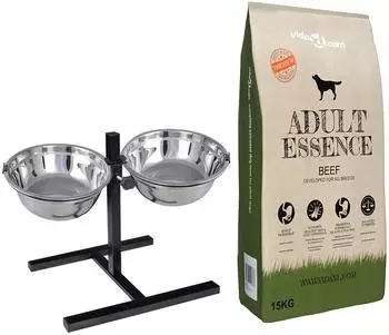 vidaXL Futterst&auml;nder mit Napf f&uuml;r Hunde, silber/schwarz (3053507)