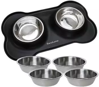 Karaluna Doppelnapf-Set mit Silikonunterlage, Edelstahl, 400ml, schwarz