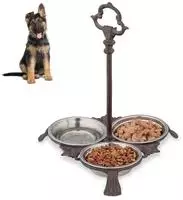 Relaxdays - 3 X Napf Gusseisen, 3-fach Napfstation F&uuml;r Hunde & Katzen, 9