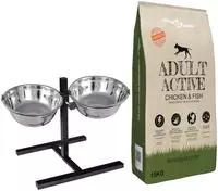 vidaXL Futterst&auml;nder und Sch&uuml;ssel mit Hundefutter Silber und Schwarz