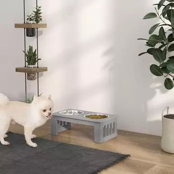 Pawhut Erh&ouml;hter Futternapf 2x 0,9L Edelstahl, grau