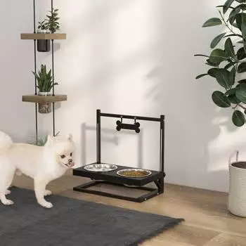 Pawhut Erhöhte Futterstation höhenverstellbar, 2x 0,9L Edelstahlnäpfe, schwarz