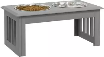Pawhut Erh&ouml;hter Hundenapf mit 2 Edelstahln&auml;pfen 2x2000ml, MDF, grau