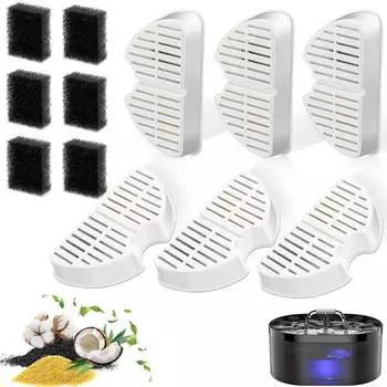 LuxusKollektion Katzenbrunnen Filterset 12-tlg. (6x Aktivkohlefilter, 6x Schaumstofffilter)