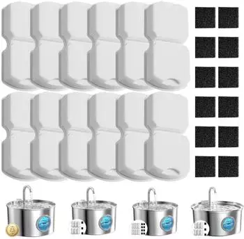 LuxusKollektion Katzenbrunnen Filter-Set 12 Kohlefilter + 12 Schaumstofffilter (24 Stück)