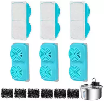 LuxusKollektion Katzenbrunnen Filter-Ersatzset 12-teilig (6 Aktivfilter + 6 Schwämme) 3,2L Edelstahl