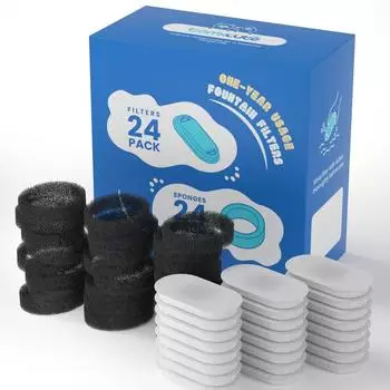 TOMXCUTE Ersatzfilter f&uuml;r Katzenbrunnen, Edelstahl, 3-lagig, 24 Kohle- + 24 Schaumfilter (PET-0004)