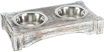 Trixie Napf-Set Holz Edelstahl 2x0,2l 10cm wei&szlig;