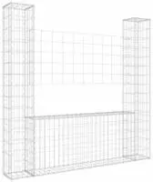vidaXL Gabionenkorb U-Form mit 2 S&auml;ulen Eisen 140x20x150 cm