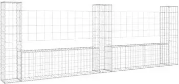 vidaXL Gabionenkorb U-Form mit 3 Säulen, Eisen, 260x20x100cm (151276)