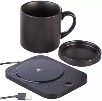 Pearl GmbH 2in1-USB-Tassenwärmer mit Qi-kompatibler Ladestation, 15W, bis 55 °C