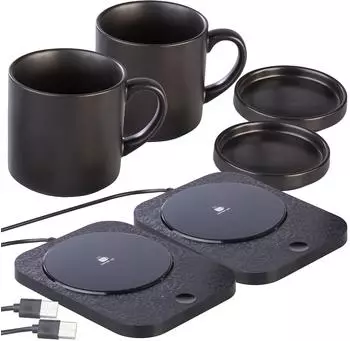 Pearl GmbH 2er-Set 2in1-USB-Tassenwärmer m. Qi-kompatibler Ladestation, 15W