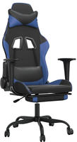 Vidaxl Gaming Chair With Footrest Black And Blue Faux Leather