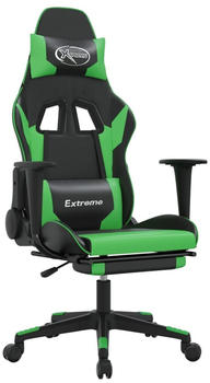 vidaXL Gaming-Stuhl mit Fußstütze und Massagefunktion Kunstleder (345457-345468) schwarz/grün (345460)