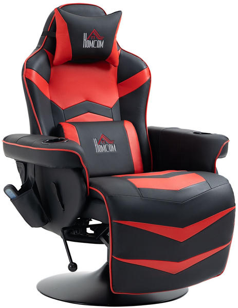 HomCom Gaming-Chair Massagesessel Massagefunktion inkl. Fußstütze schwarz/rot