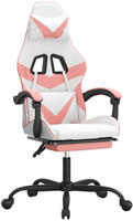 vidaXL Gaming-Stuhl mit Fu&szlig;st&uuml;tze Drehbar Wei&szlig; & Rosa Kunstleder