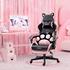 Vigosit Cute Gaming Stuhl mit Katzenpfote Lendenkissen und Katzenohren, Ergonomischer Gamer Stuhl mit Fußstütze, Verstellbarer PC-Spielesessel für Mädchen, Teenager, Kinder