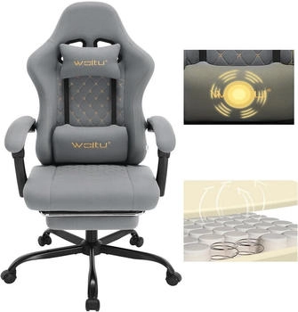 Woltu Gaming Stuhl mit Massagefunktion Taschenfederkissen ergonomisch Netzstoff grau