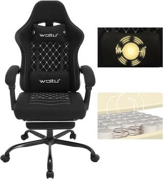 Woltu Gaming Stuhl mit Massagefunktion Taschenfederkissen ergonomisch Netzstoff schwarz