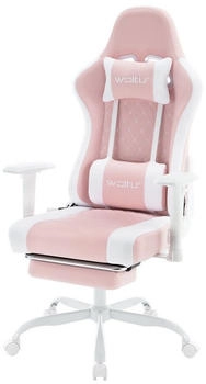 Woltu Massage Gaming Stuhl ergonomisch Computerstuhl mit Lendenkissen Netzstoff weiß/rosa