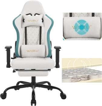 Woltu Massage Gaming Stuhl ergonomisch Computerstuhl mit Lendenkissen Tech-Stoff blau/weiß