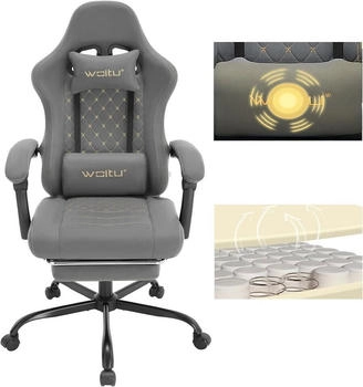 Woltu Gaming Stuhl mit Massagefunktion Taschenfederkissen ergonomisch Tech-Stoff grau