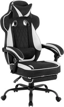 Woltu Gaming Stuhl mit Taschenfederkissen ergonomisch Fußstütze Leathaire-Stoff schwarz/weiß