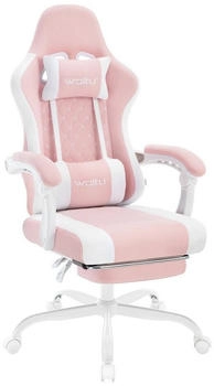 Woltu Gaming Stuhl mit Massagefunktion Taschenfederkissen ergonomisch Netzstoff rosa/wei&szlig;