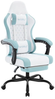 Woltu Gaming Stuhl mit Massagefunktion Taschenfederkissen ergonomisch Netzstoff weiß/blau