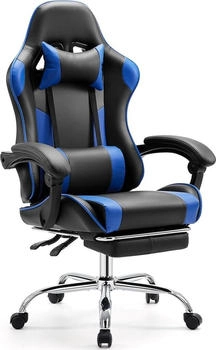Sweetcrispy Gaming Stuhl mit Fu&szlig;st&uuml;tze schwarz/blau