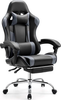 Sweetcrispy Gaming Stuhl mit Fu&szlig;st&uuml;tze schwarz/grau