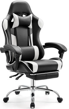 Sweetcrispy Gaming Stuhl mit Fu&szlig;st&uuml;tze schwarz/wei&szlig;