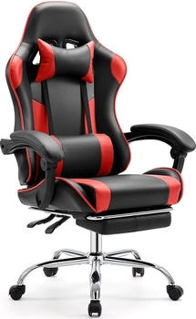 Sweetcrispy Gaming Stuhl mit Fu&szlig;st&uuml;tze schwarz/rot