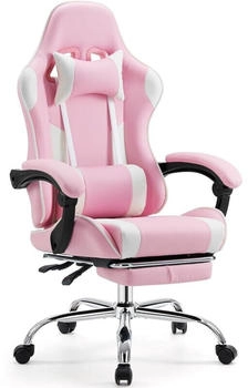 Sweetcrispy Gaming Stuhl mit Fu&szlig;st&uuml;tze rosa/wei&szlig;