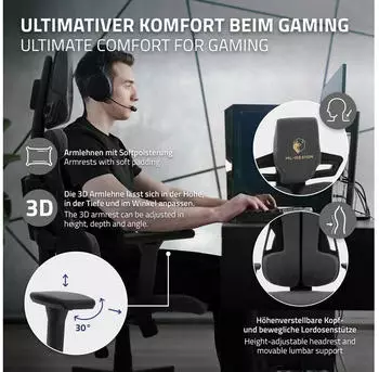 ML-Design Gaming Stuhl mit Stoffbezug grau – Flexibles Sitzen durch Wippmechanik und Sitzhöhenverstellung