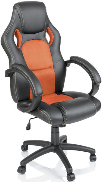 Tresko Racing Chefsessel Bürostuhl Drehstuhl Schalensitz Bürosessel Schreibtischstuhl 606 (RS-016) schwarz/orange