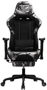 Songmics Gaming-Stuhl RCG52GYV1, mit Fußstütze, schwarz/camouflage, Netz/Kunstleder, Kopfstütze, bis 150 kg,
